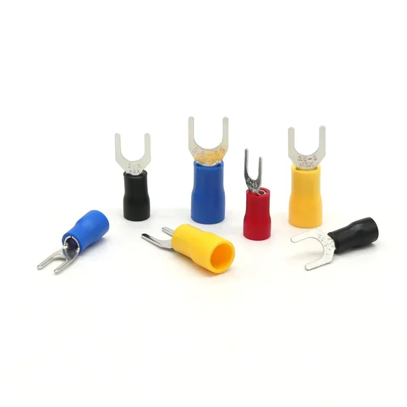 100 Stuks Sv Type Draad Lente Terminal SV1.25 SV2 Vork U Y Pvc Isoleren Adereindhulzen Blok Spade Koude Druk Kabel end Crimp Connector