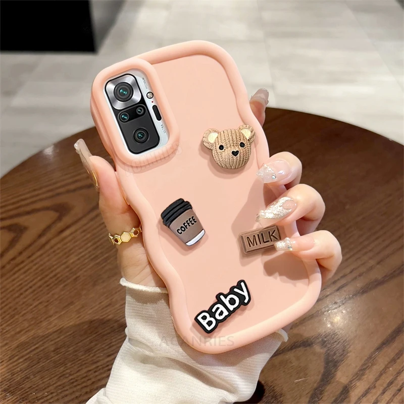 Note10s Cute 3d Bear Candy Cartoon Wavy Silicone Case On For Xiaomi Redmi Note 10 Pro 10s 4g 11 11s 9 9s 8 Soft Cover 10a 10c 9c