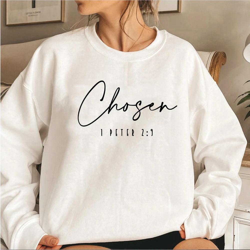 Chosen 1 Peter 2:9 Sweatshirt Christian Hoodies for Women Christian Apparel Women Long Sleeve Crewneck Sweatshirts Casual Hoodie