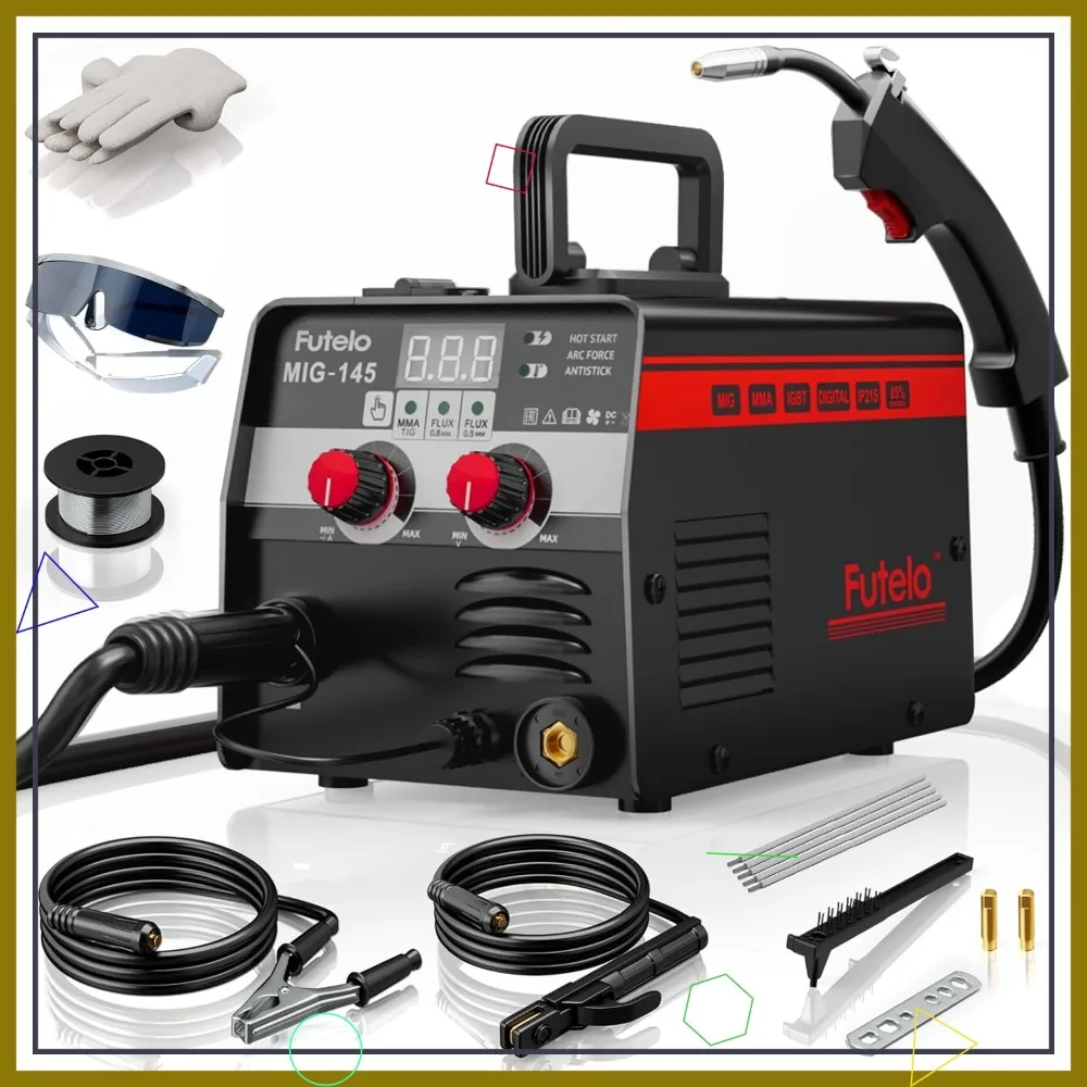 

145A MIG Welder, 3-in-1 Flux Core/Lift TIG/Stick Inverter for Metal Repair & DIY Projects