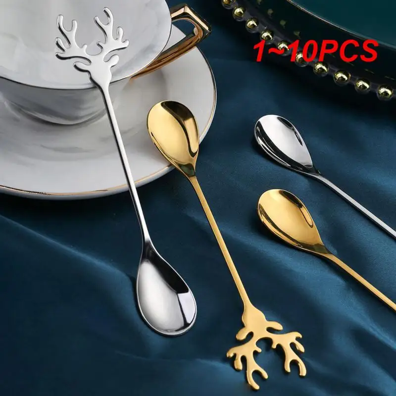 1~10PCS Stainless Steel Coffee Spoon Christmas Gift Teaspoon Dessert Snack Scoop Ice Cream Dessert Mini Spoons Tableware Kitchen