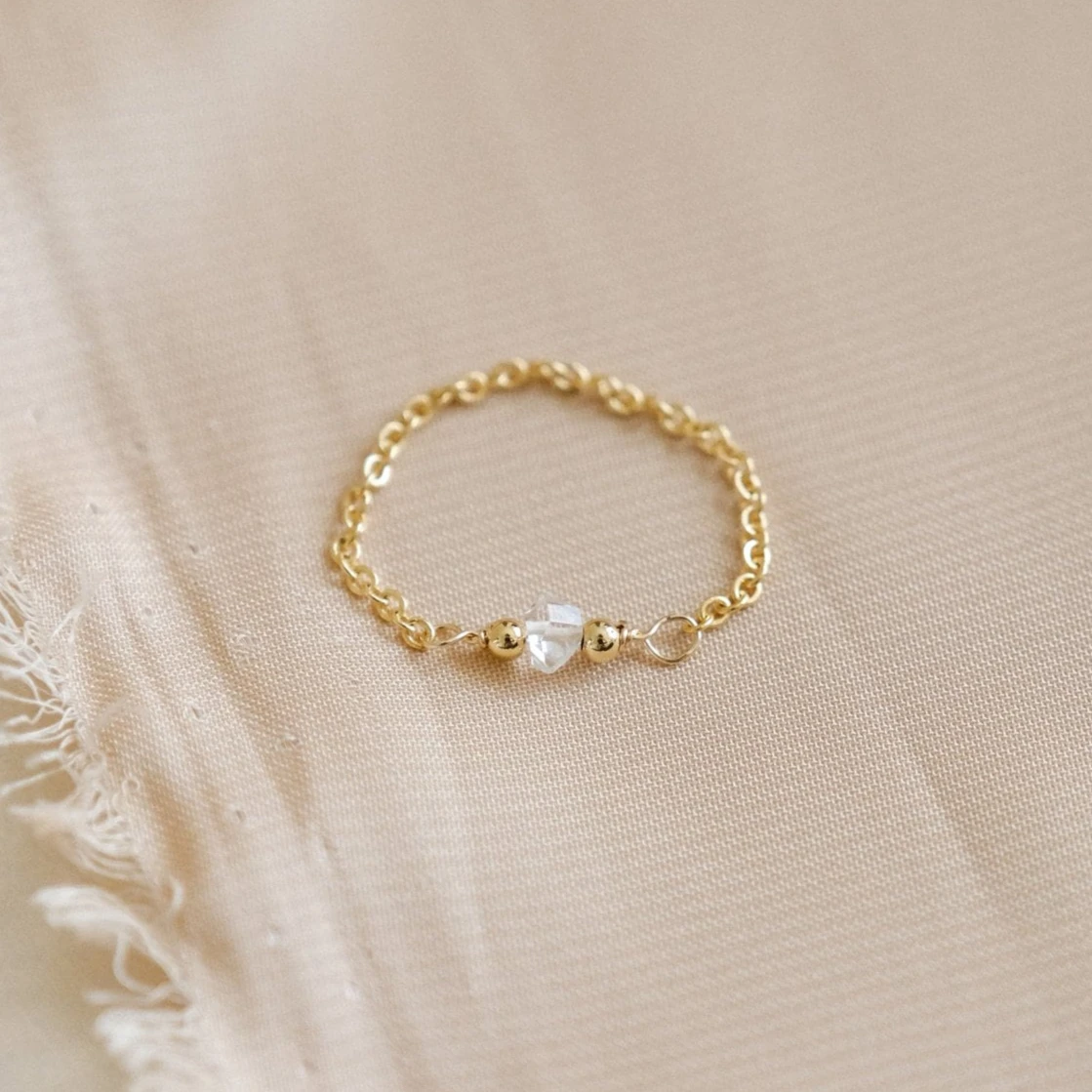 14K Gold Filled CZ Bead Ring Minimalist Knuckle Chain Ring Tarnish Resistant Jewelry Gifts for women