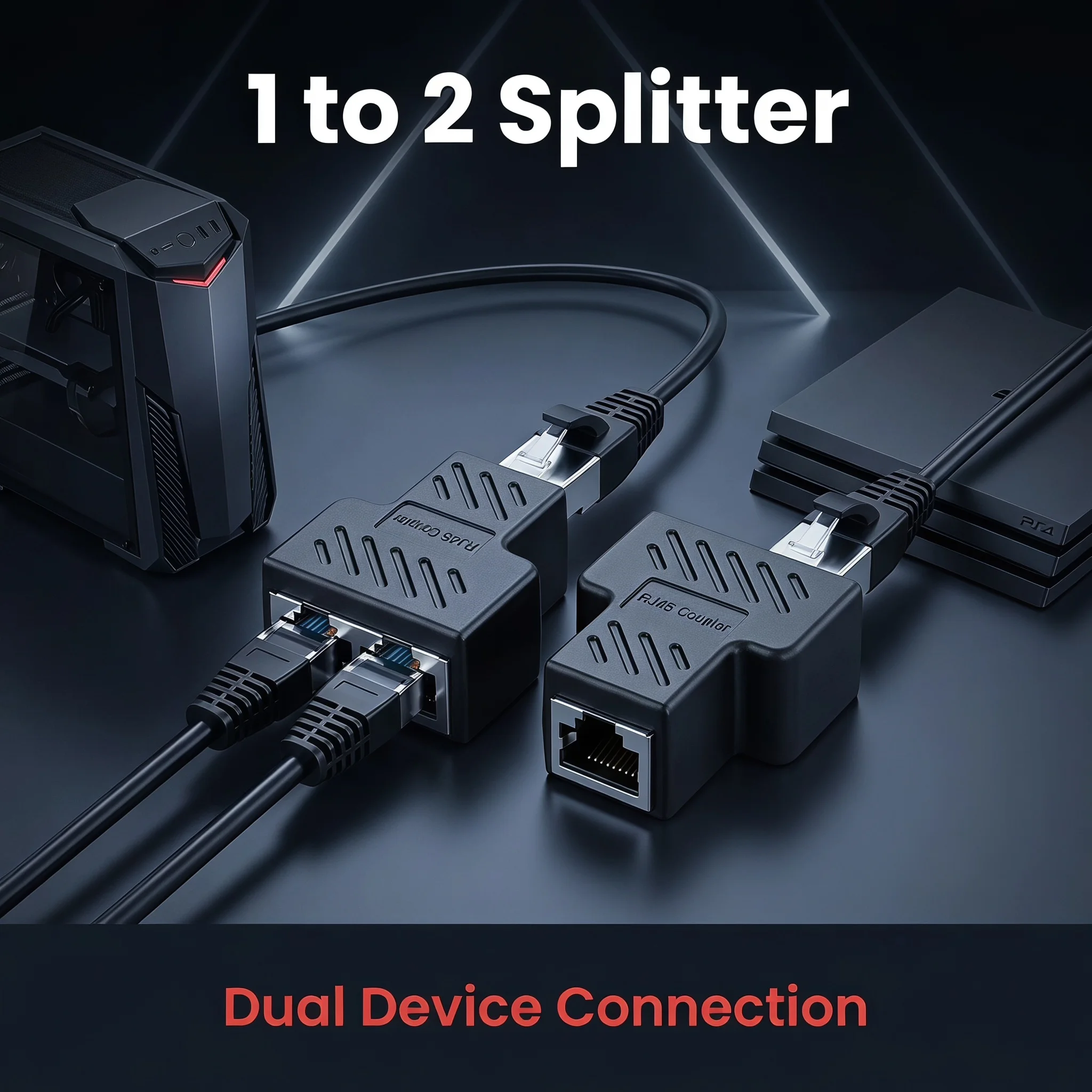RJ45 Splitter Adapter 1 Male to 2 Female, Shielded Ethernet LAN Network Cable Connector for PC Router Laptop Game Console