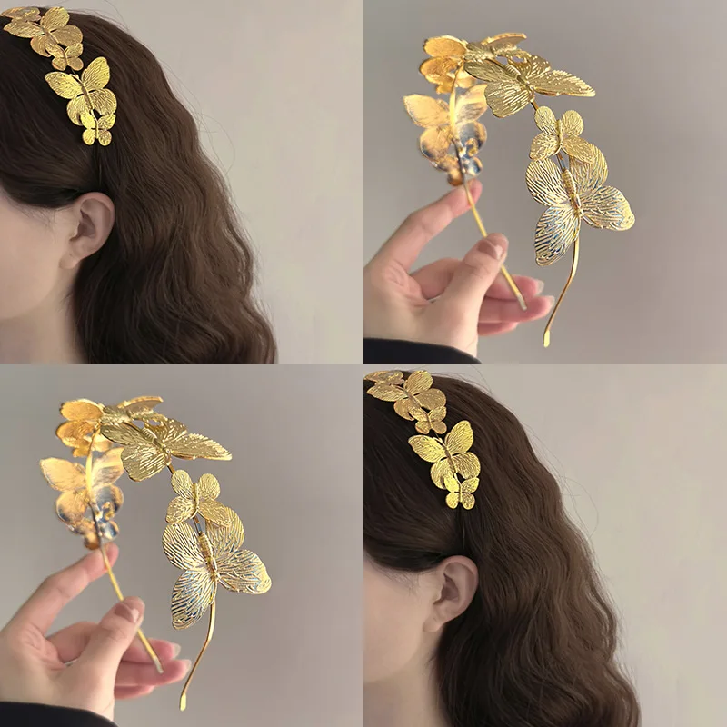 

2026 new European and American retro fashion temperament metal style butterfly headband hair accessory