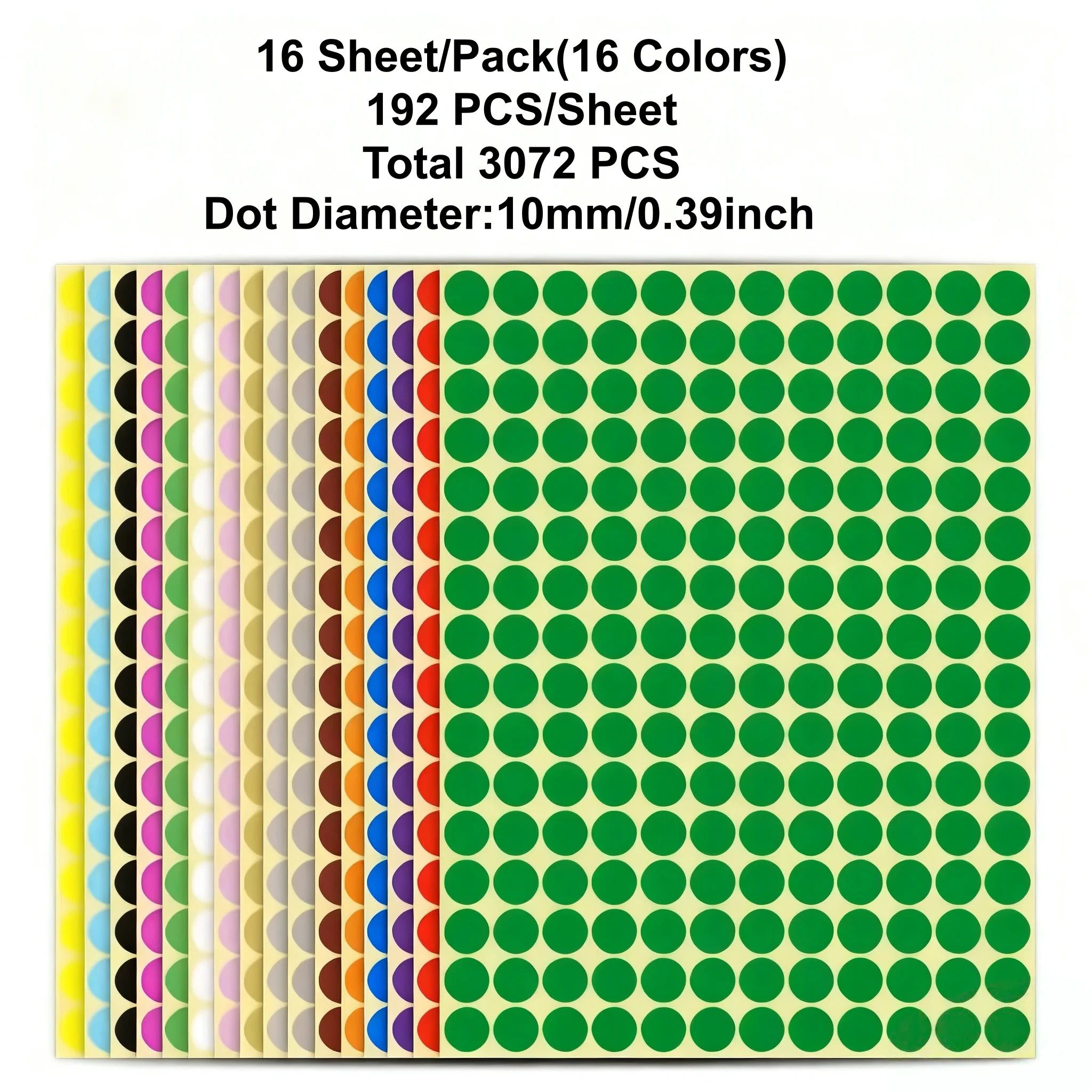 16 Sheets 3072pcs 10mm Colorful Dot Index Stickers Writable Classification Sticker Removable Round Labels Marking Stickers