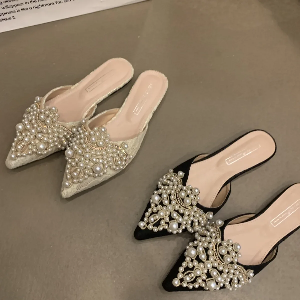 Spring/Autumn Fashion Sexy Women Shoes Elegant String Bead Crystal Patchwork Slip-On 35-42 Thin Heels Slipper NEW 2024