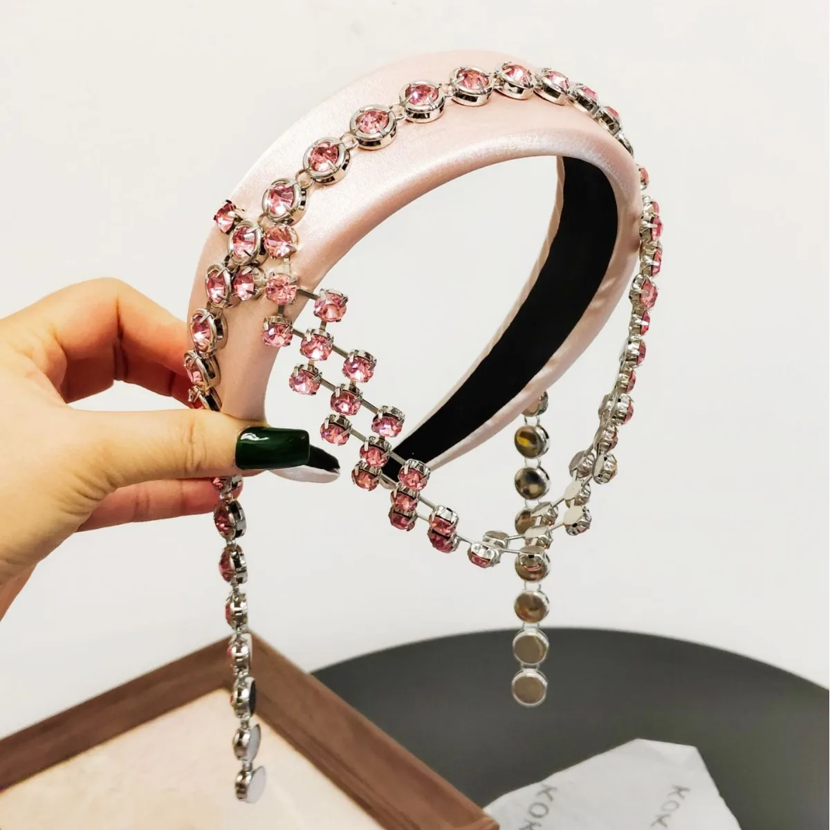 Celebrity Style Diamond Tassel Headband Heavy Industry Luxury Thin Sponge High Cranium Top Headband Forehead Jewelry Hair Access