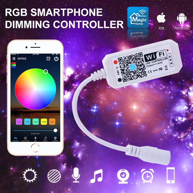 Home Mini RGB RGBW WiFi Controller DC5-24V For Led Strip Panel Light Timing Function 16million Colors Smartphone Control