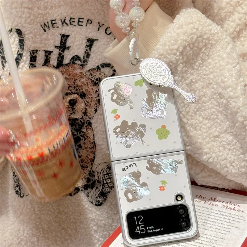 Funda de teléfono de elefante plateado para Samsung Galaxy Z Flip 6 5 4 3 funda protectora trasera para ZFlip4 ZFlip5 ZFlip6