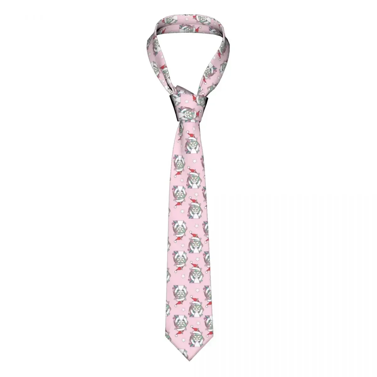 Mens Tie Classic Skinny Christmas Unicorn In Claus Hat On Pink Neckties Narrow Collar Slim Casual Tie Accessories Gift