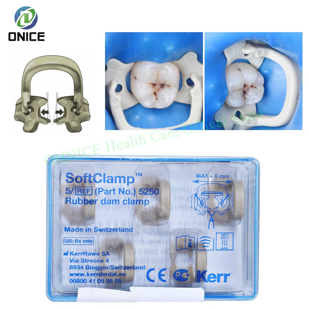 5Pcs/Box Dental Kerr OptiDam SoftClamp Rubber Dam Clamp General Kit 5250,The universal gentle alternative to metal clamps