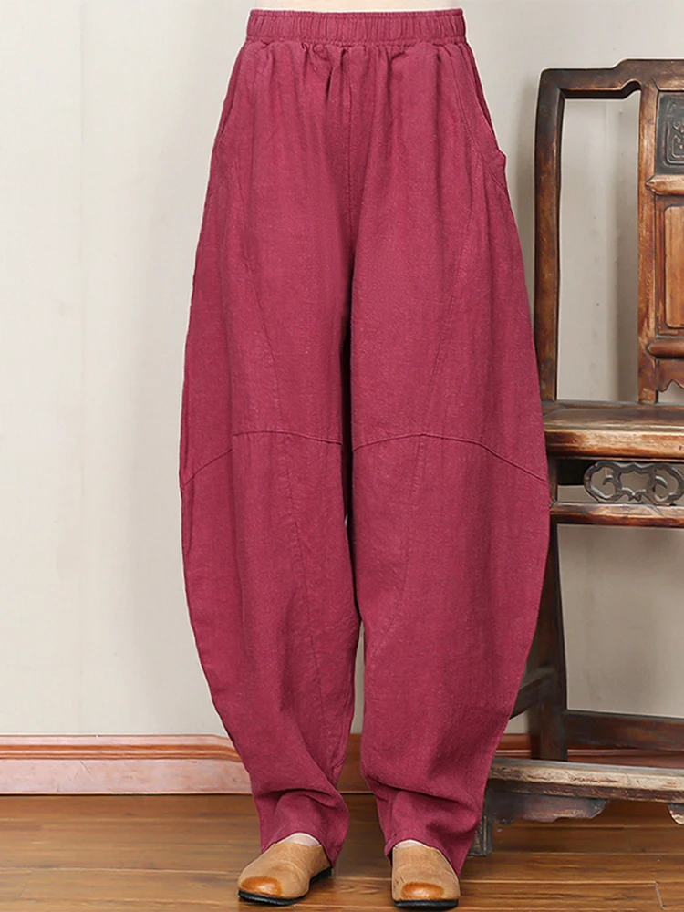 

Women's Loose High-Waisted Wide Leg Lantern Pants Cotton Linen Drapey Comfortable Spring Summer Dad Pants Ethnic Style
