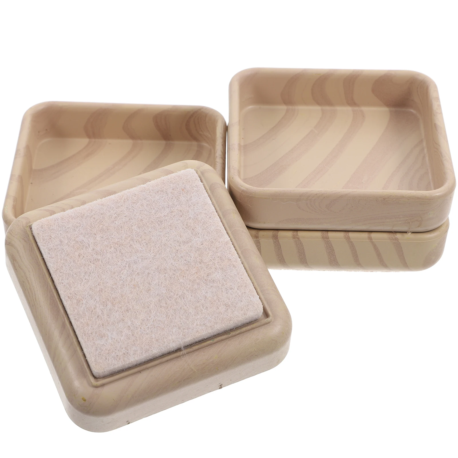 4pcs Wood Grain Furniture Leg Pads Plastic Floor Protectors Anti-Slip Chair Bed Frame Coasters Wheel Stoppers Home Decor