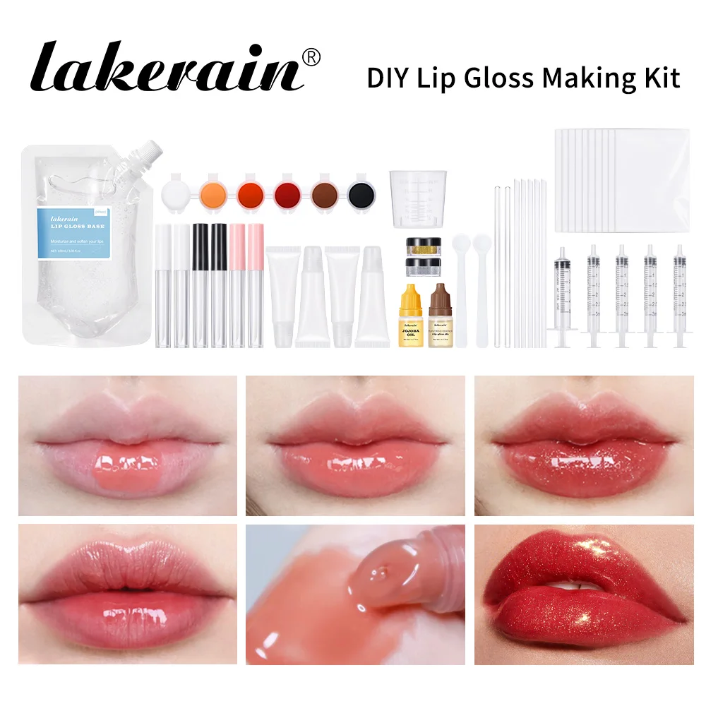 Lakerain kit de fabricação de brilho labial, faça você mesmo, base de brilho labial, matéria-prima, hidratante, alta qualidade, profissional, conjunto de brilho labial