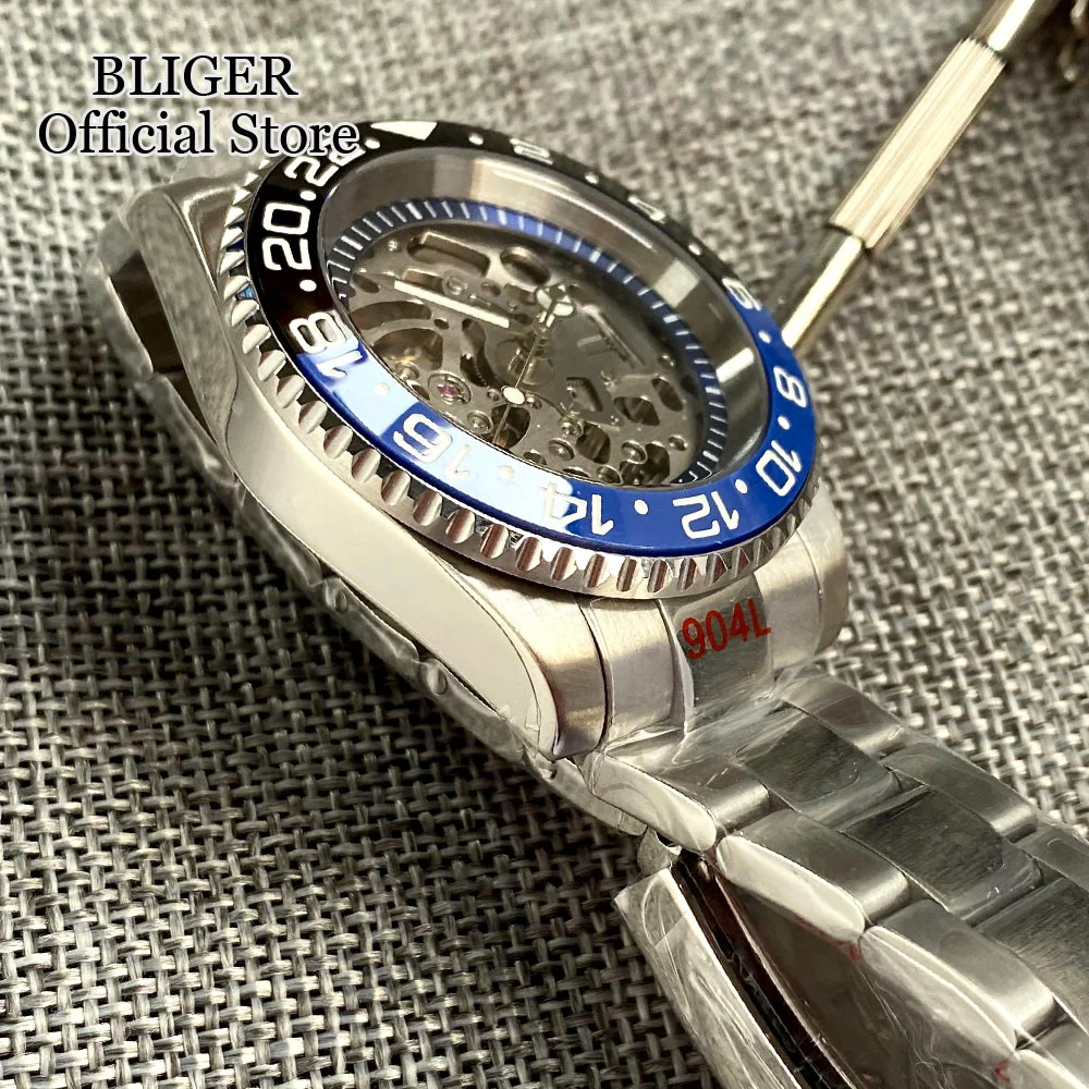 Tandorio 40mm NH70 Automatic Movement Diving Watch For Men 20ATM Waterproof Transparent Hollow Dial Blue Chapter Ring Dial