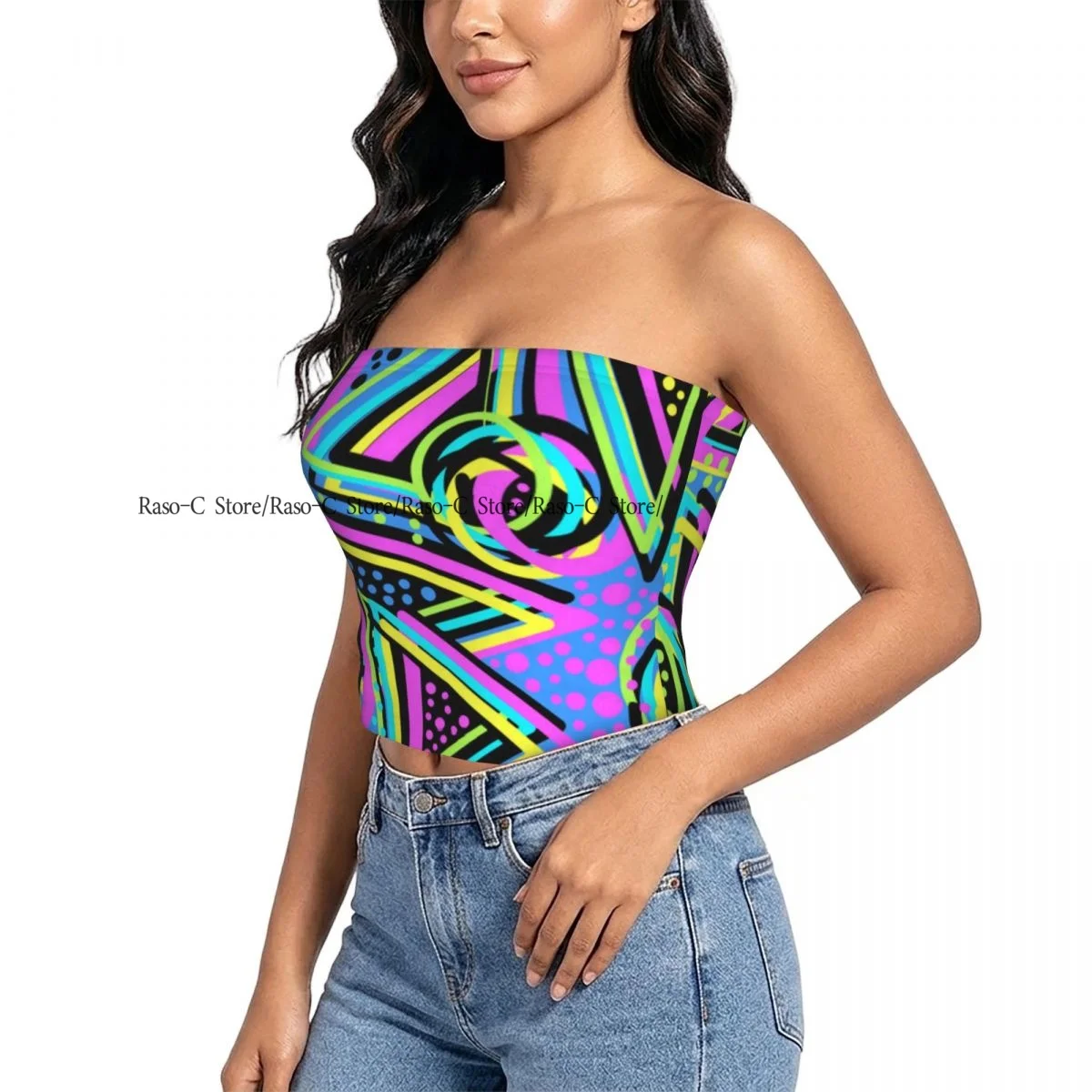 Women strapless blouses sleeveless Abstract Geometric Triangles Background halter-neck sexy short-sleeved blouses