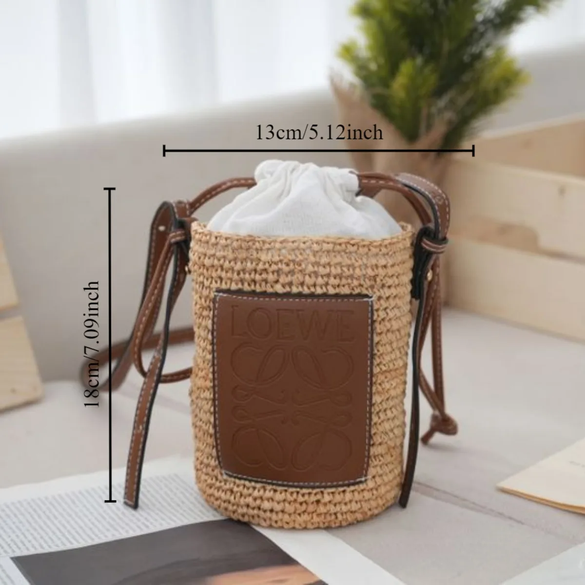 Crochet Crossbody Shoulder Bag Women One Shoulder Crossbody Bags Summer Beach Drawstring Handbags Rattan Round Mobile Phone Bag