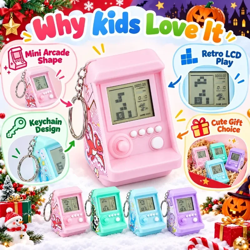 Creative Electronic Arcade Gaming Gadget Mini Handheld Tetris Game Console Keychain Bag Hanging Charm