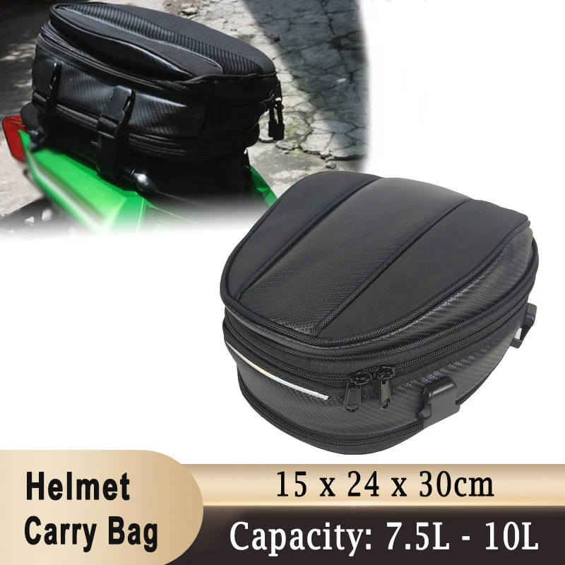 

Motorcycle Helmet Bag Rear Seat Trunk with Rain Cover 7.5-10L Large Capacity Waterproof Oxford Cloth Luggage Storage Universal