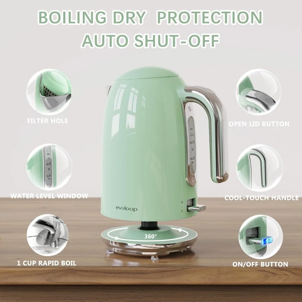 Electric Tea Kettle, 1500W /1.7 L Hot Water Kettle Electric, Retro Electric Kettle, Auto Shut-Off & Boil-Dry Protection,BPA Free