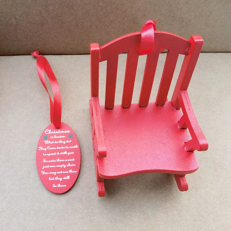 1PC Christmas In Heaven Memorial Ornament Mini Wooden Rocking Chair With Meaningful Tag Sign Home Decor For Christmas Decoration