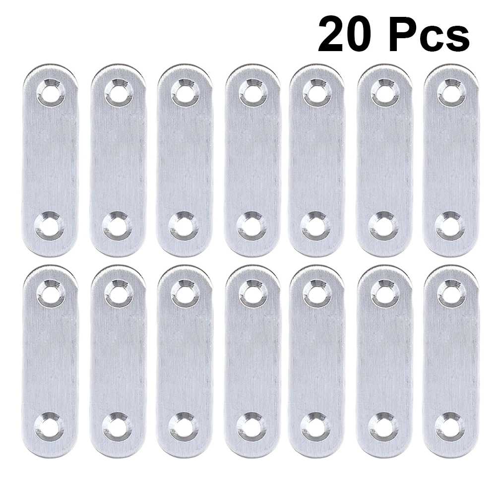 

20pcs Stainless Steel Corner Brackets Slim Plates Straight Braces Silver Easy Install Rust Resistant Metal Bracket Steel