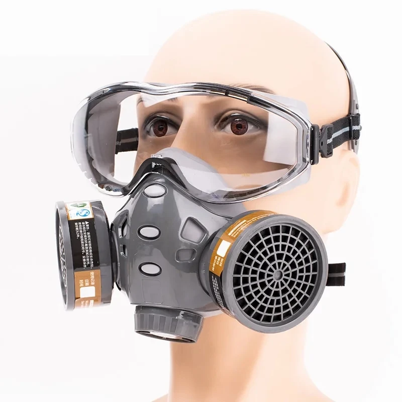 Creative 2-In-1 Gas Mask Reusable Respirator Dual Filters For Painting Spraying Full Face Protection With Safety Goggles