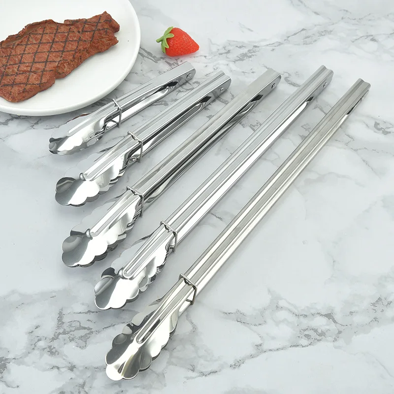 Stainless Steel Tong Tool Heat Bread Salad BBQ Cooking Serving Utensil Bead Clip Clamp Meat Barbecue Tools Buffet