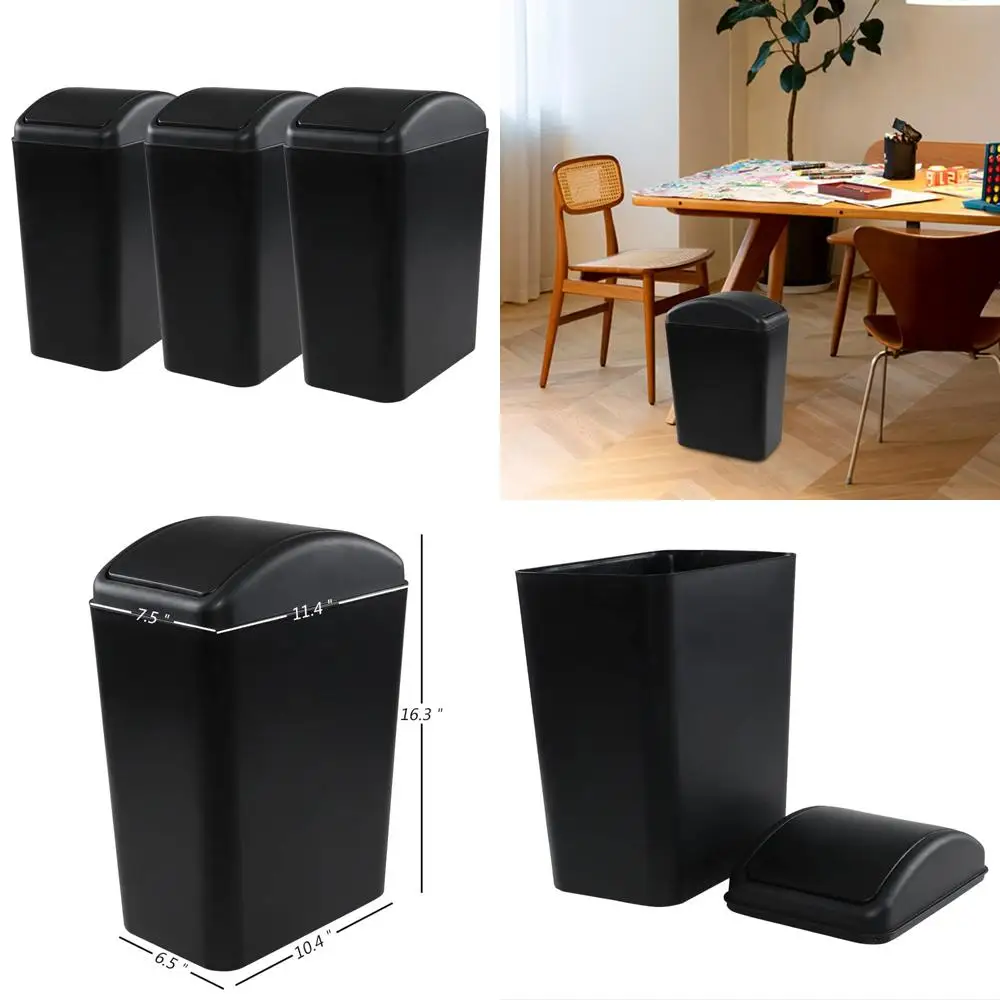 

набор из 3-х черных пластиковых мусорных банок с распашной крышкой, емкостью 4,5 галлона.