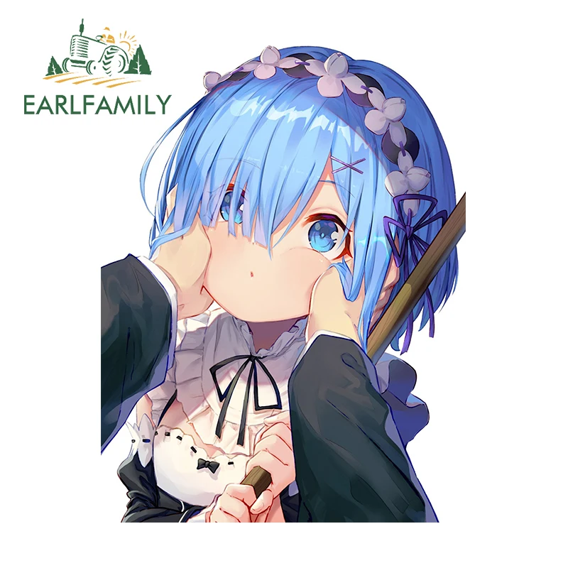 EARLFAMILY 13cm x 9.9cm for Cute Rem Loli Car Sticker Anime Child Creative Decal Waterproof Windshield Funny Bumper Accessories