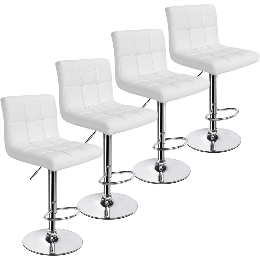 

X-Large Bar Stools - Square PU Leather Adjustable Counter Height Swivel Stool Armless Chairs Set of 4 with Bigger Base