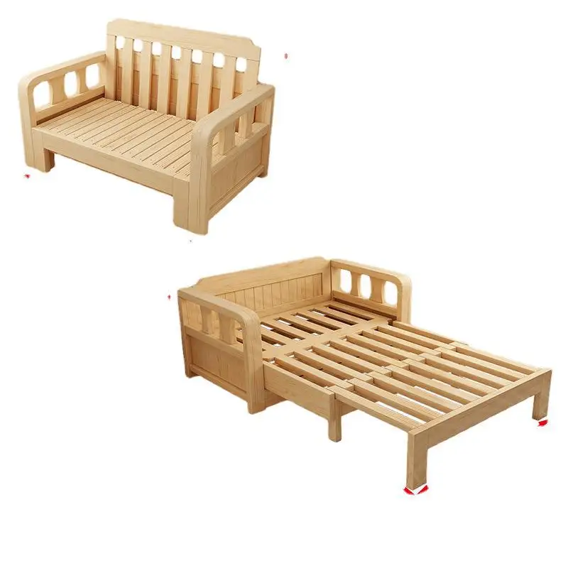 solid wood sofa bed dual-purpose foldable multi-functional living room household single double small apartment pull-out