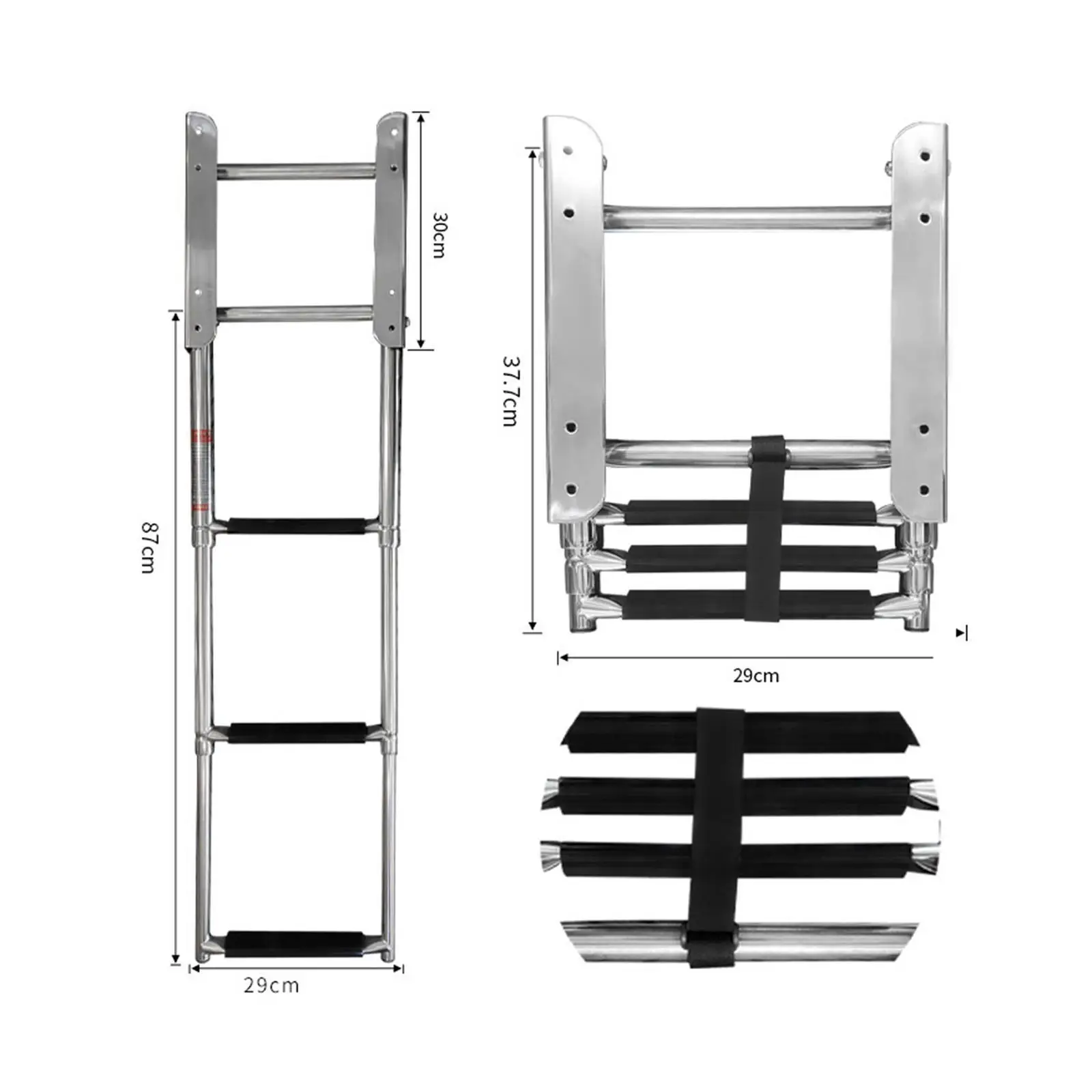 Pontoon Ladder Telescopic Boat Folding Ladder Stainless Steel Anti Slip 3 Step Boat Ladder Marine Deck Ladder for Speedboat Lake