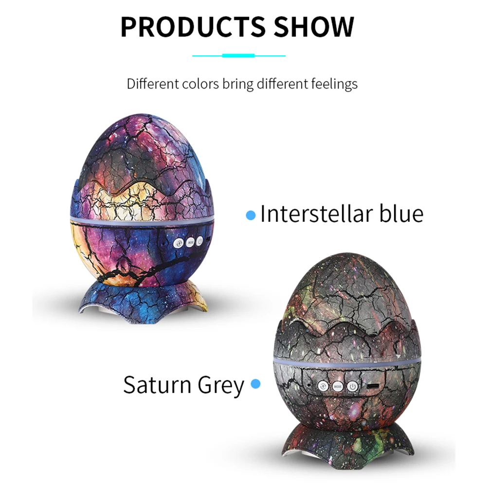 LED Dragon Egg Lamp para crianças, projetor estrelado, dinossauro, ovos, concha, galáxia, compatível com Bluetooth, controle remoto, luzes da noite,