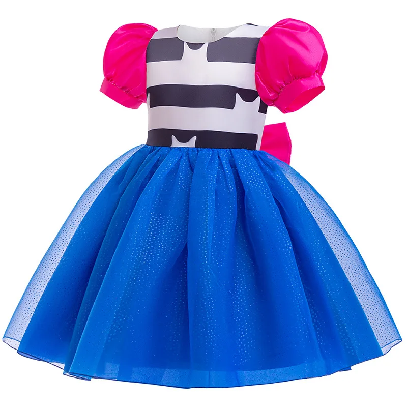 Girls Bowknot Dresses Children Mesh Puff Sleeve Gown Kids Cosplay Mesh Puffy Dresses New Girl Elegant Party Tulle Clothing