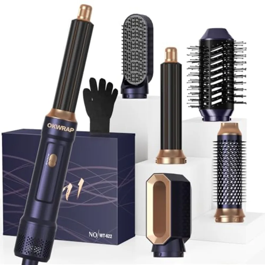 

Blow Dryer Brush Set of 6 in 1 Air Curling Iron 3 Temperature Negative Ionic Hair Dryer Brush Hot Air Brush Hair Styling Tools