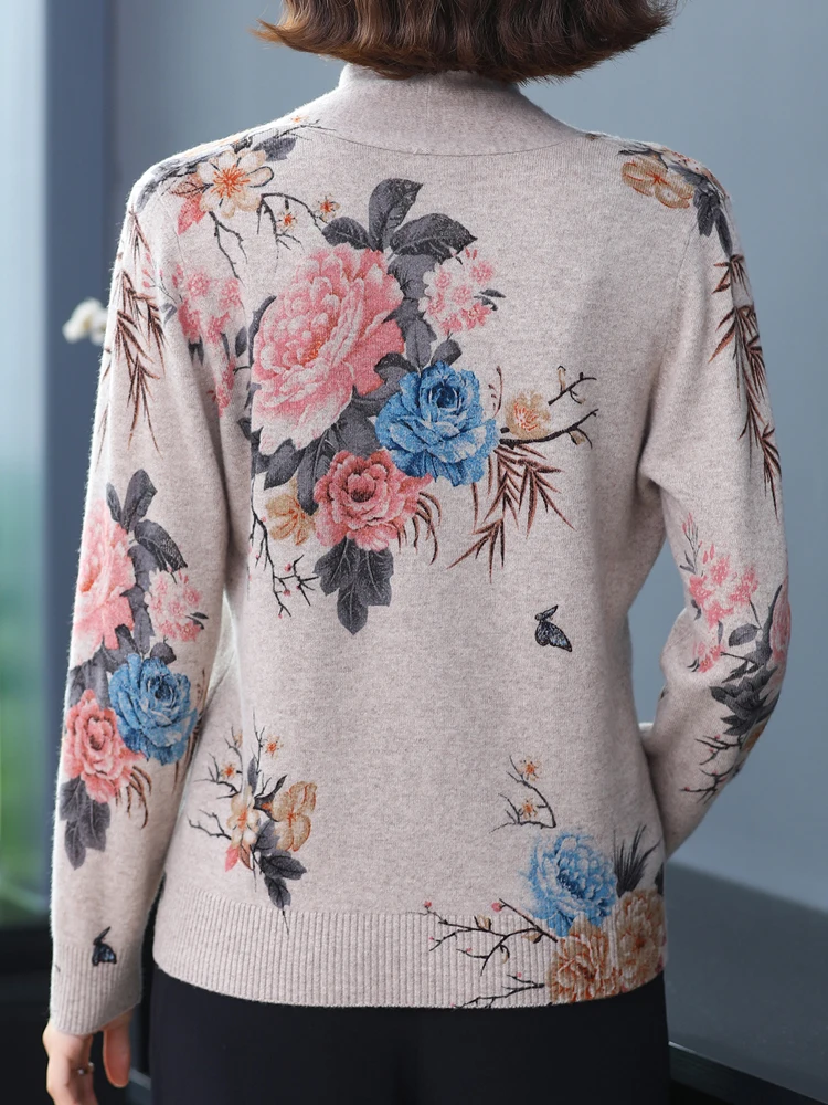 Floral Print Women\'s Sweaters Autumn Korean Style Women Clothing Pullover Long Sleeve Top Femme Soft V Neck Knitted Sweater