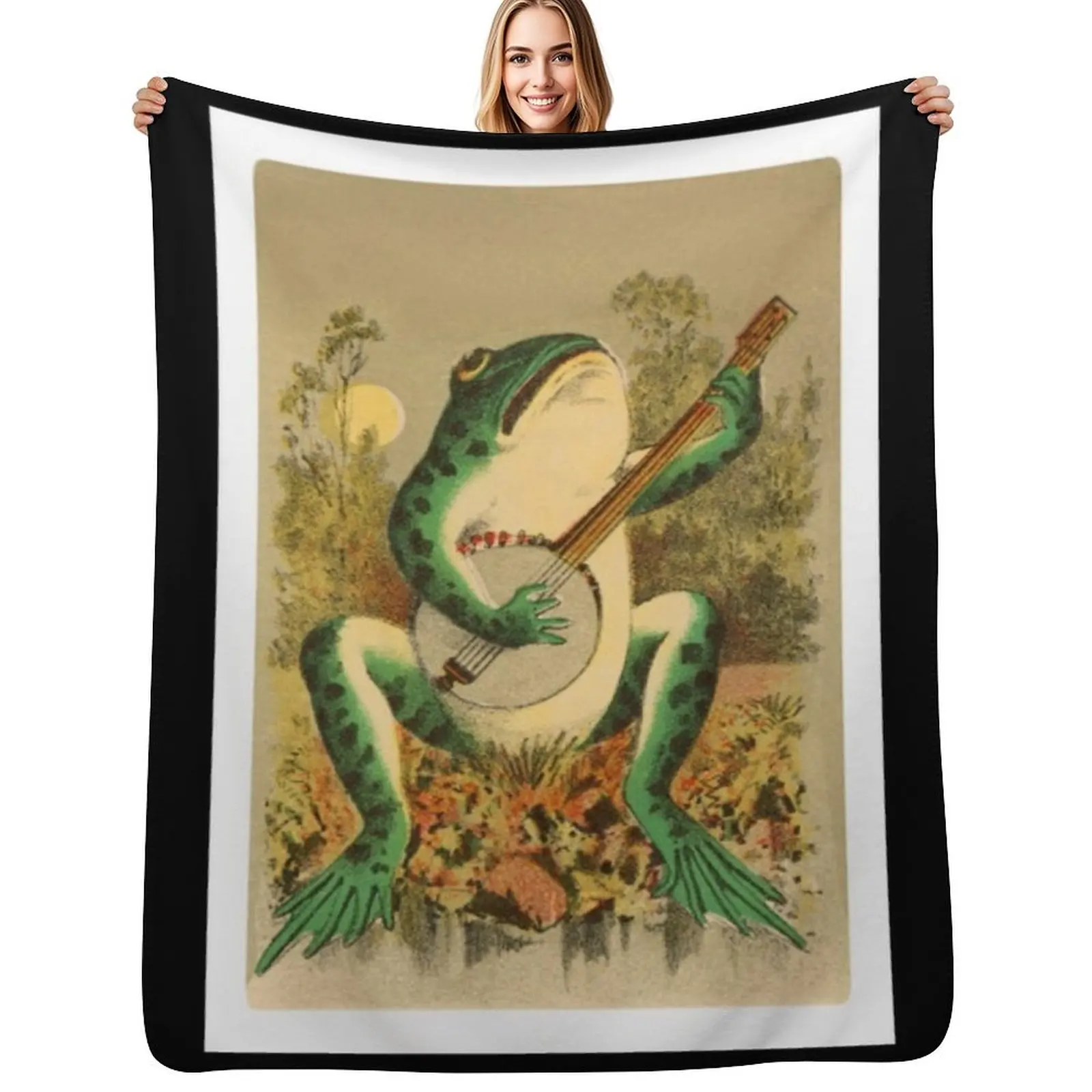 frog with a banjo Throw Blanket Elegant Warm Throw Blanket for Hotel Home