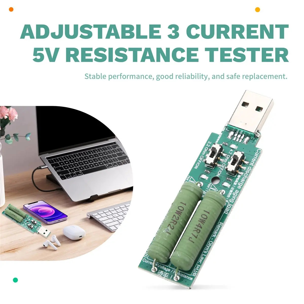 DT81 10pcs/Lot USB Resistor Electronic Load W/Switch Adjustable 3 Current 5V Resistance Tester