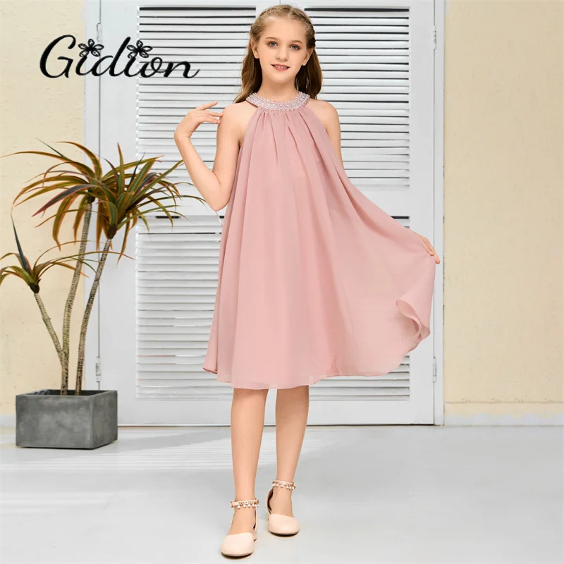 Princess Flower Girl Dress Chiffon Wedding Ceremony Birthday Evening Party Ball Pageant  Junior Bridesmaid Dress For Children