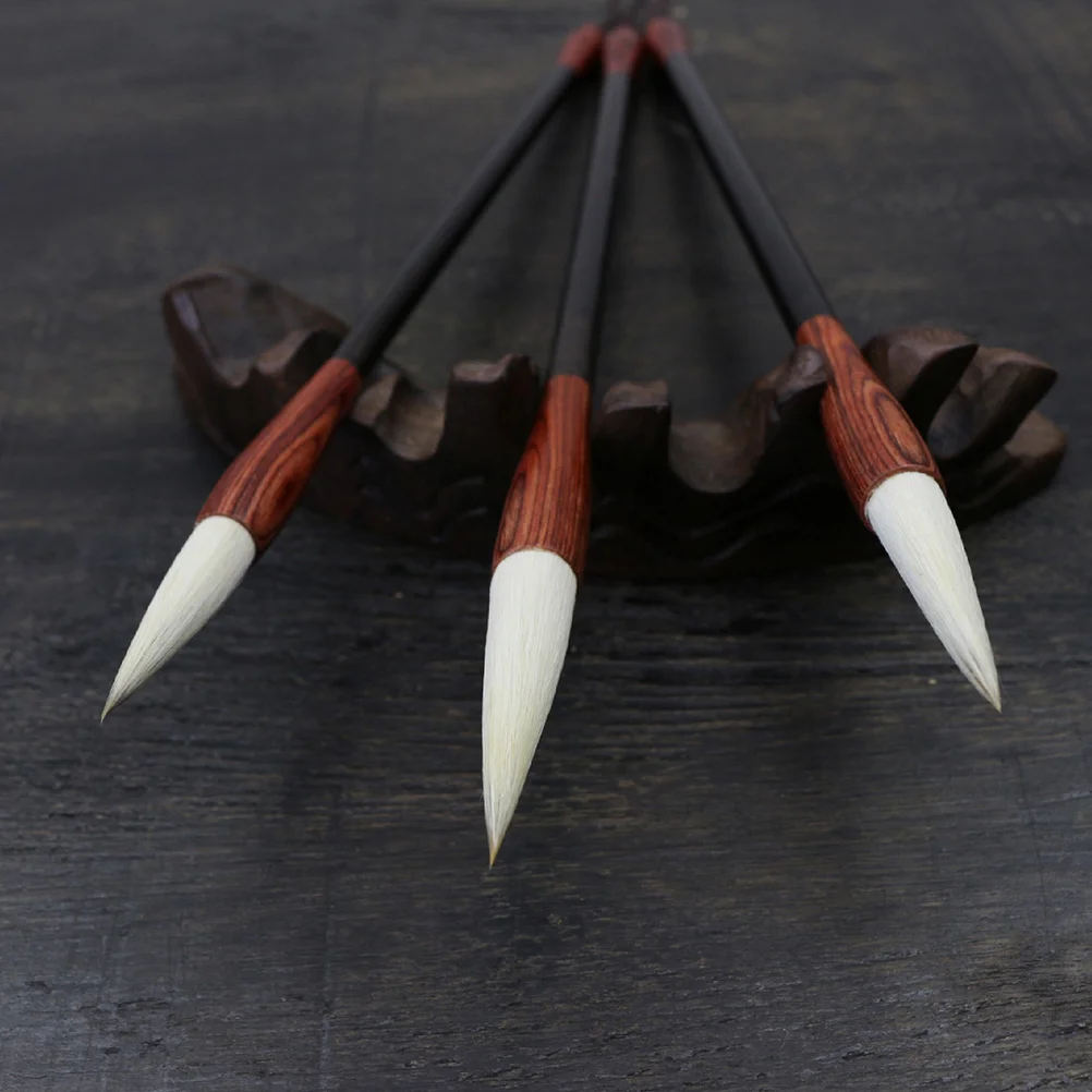 3 قطعة فرشاة الخط الصيني من خشب الأبنوس الأسود مجموعة صغيرة متوسطة كبيرة الحجم لكتابة اللوحة ممارسة فرشاة رسم شعر الذئب الفن #5