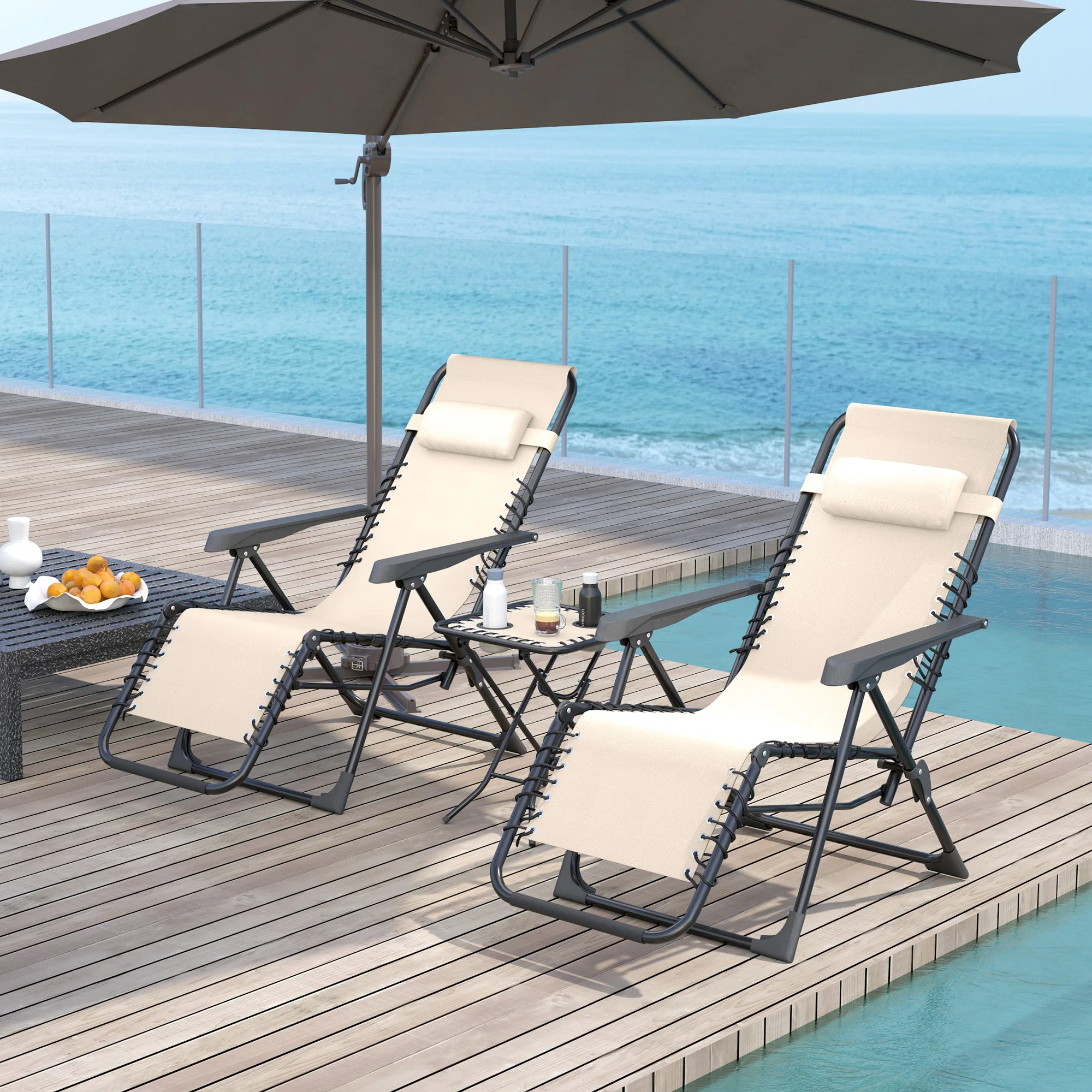 Out sunny Set mit 2 Garten liegen im Freien mit Beistell tisch armlehne