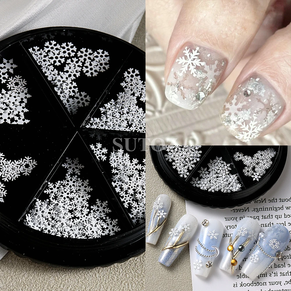 White Snowflakes Nails Charms, 3D, acrílico, misturado, flocos, Nail Art Decorações, inverno, Natal, DIY, Acessórios de Manicure, GLX266