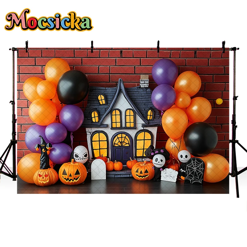 Mocsicka Halloween Backdrops Pumpkin Lantern Evening House Kids Photography Props Cemetery Moon Child Adult Festival Background