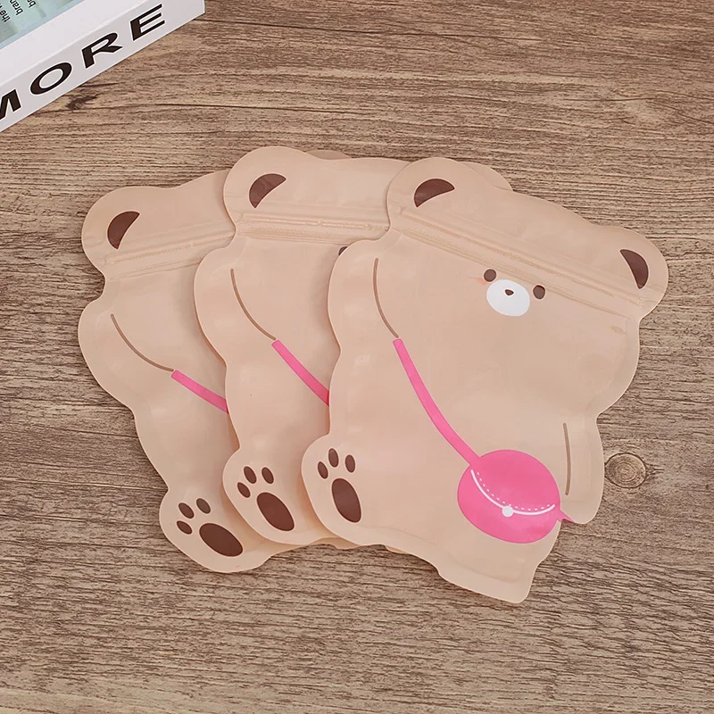 

20pcs Little Bear Spot Candy Biscuit Snack Cartoon Shaped Self Sealing Bag Toy Jewelry Leisure Plastic Packaging Bag Wholesale