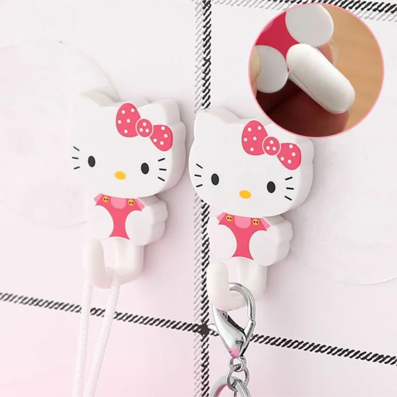 Sanrio Hello Kitty Sticky Cute Sticky Hook Student Dormitory Nail Free Strong Sticky Hook Household bathroom Clothes Towel Hook