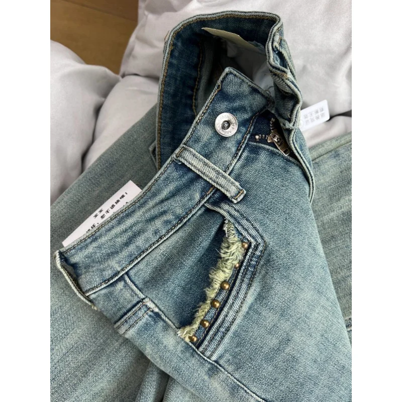 جينز أمريكي عتيق متوهج للنساء لخريف 2025 نمط جديد قصير القامة عالي الخصر سروال طويل متعدد الاستخدامات #4