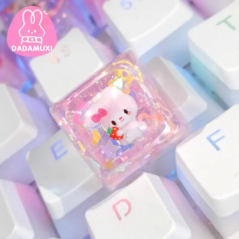 Cute Cartoon Kawaii Sanrioed My Melody Drip Glue Resin Diy Mechanical Keyboard Keycaps, Single Purple Translucent Gift