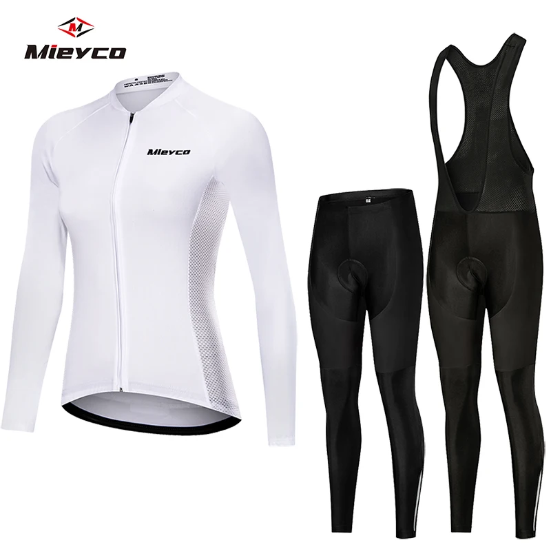 White Autumn Cycling Sweatshirt Set Women\'s Long Sleeve Shirt MTB Jersey Womens Cycling Clothing Bicycle Maillot Ciclismo