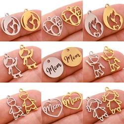 5Pcs/Lot Family Daughter/Son/Mama Charm Stainless Steel Hollow Kids&Mom Pendant DIY Necklace Bracelet Jewelry Making Mother Gift